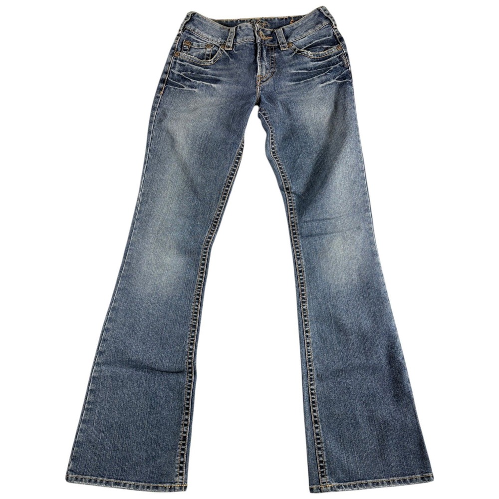 Silver Jeans Co. Suki Bootcut Womens 27/34 Blue Whiskering Denim Embroidered